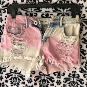 Pink / white / blue jean shorts